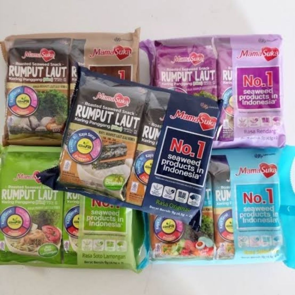 

MamaSuka Rumput laut panggang Cemilan Rumput Laut isi 2 Rasa Original Rasa Pedas dan Rasa Korean Barbeque