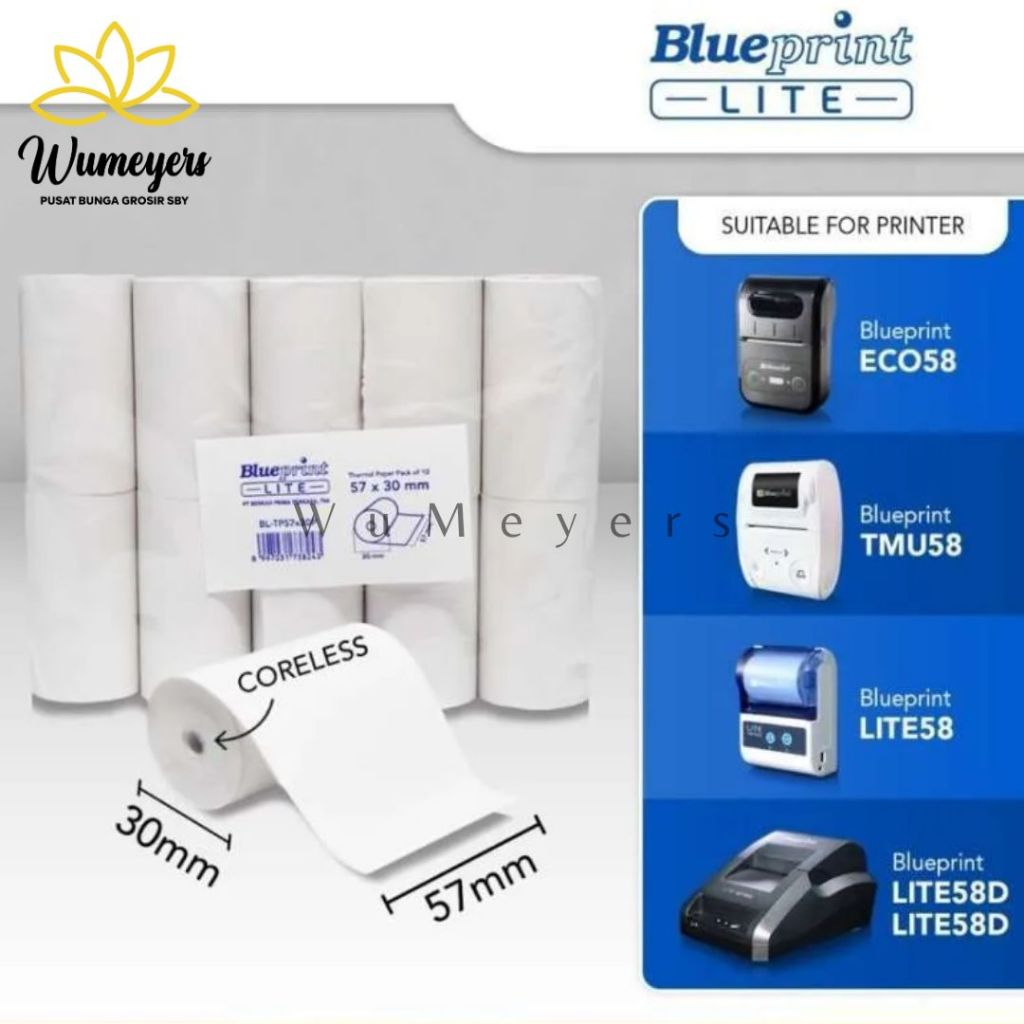 

WM KERTAS THERMAL EDC BRI PPOB BLUEPRINT 57X30 57X38 57X47 LITE - UNTUK STRUK KASIR RESI DLL
