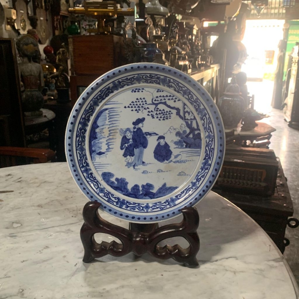 Piring Keramik Putih Biru Chinoiserie Boch Frères Keramis Belgia Lawas Jadul Tua