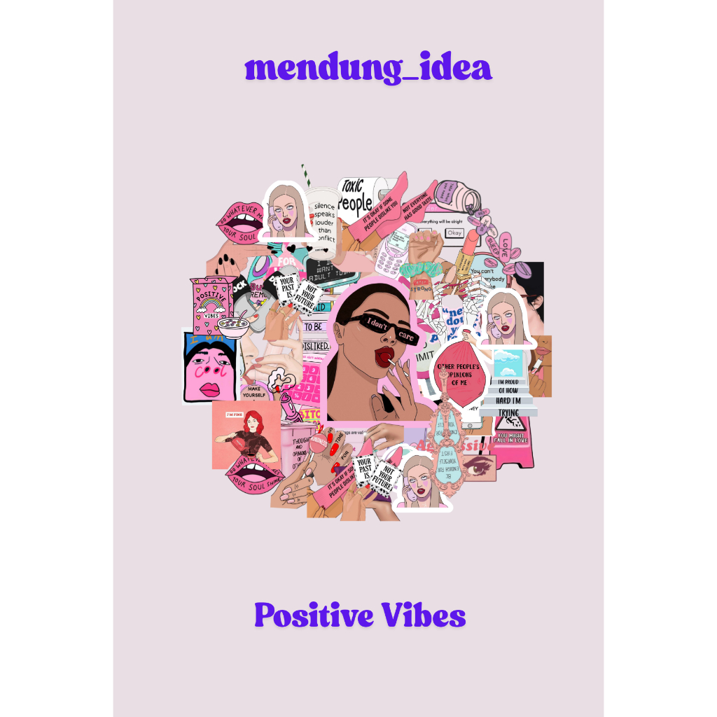 

50PCS Stiker Pack Positive vibes quote motivasi Karakter Lucu Langka Anti Air Waterproof for Laptop Mobile Phone Book