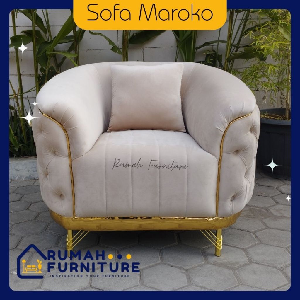 Sofa Maroko 1 Seater/ sofa Maroko / sofa/ Sofa Ruang Tamu/ sofa Aesthetic/ Sofa Kekinian / Furniture