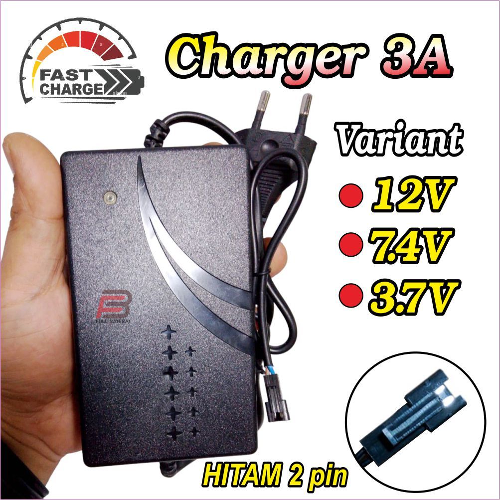 Adaptor Charger Mainan Anak RC 3.7v - 5v 6v - 7.4v - 12v -14.8v, ADAPTOR 3A Soket RC SM. HITAM 2 Pin