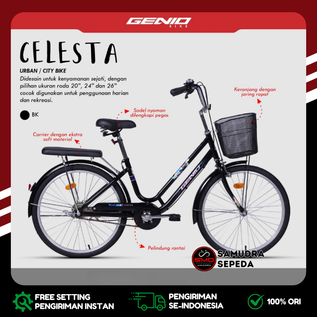 Sepeda City Bike Mini Keranjang 24 26 Inch Genio Celesta Single Speed BDG