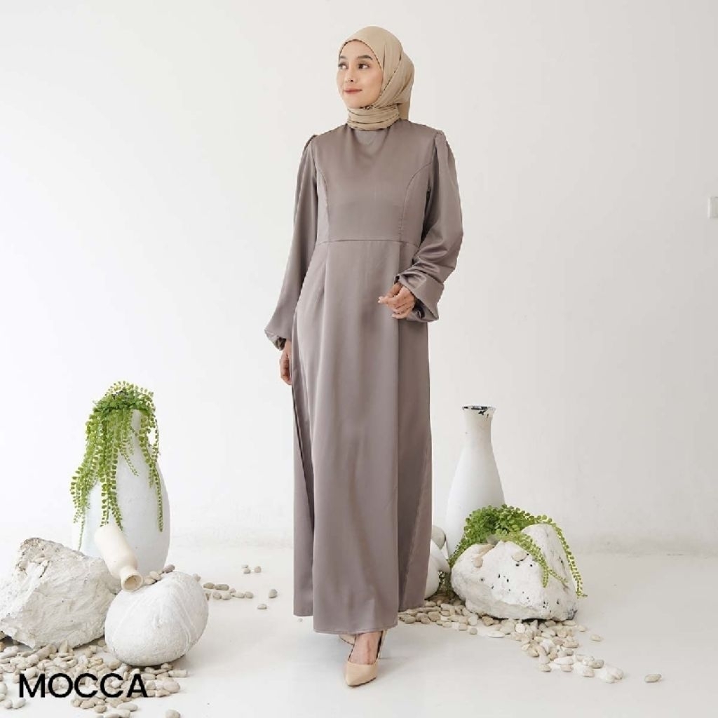 [AlynaLuxe] Dress Satin Zalwa | Gamis Satin Modern | Long Dress Wanita