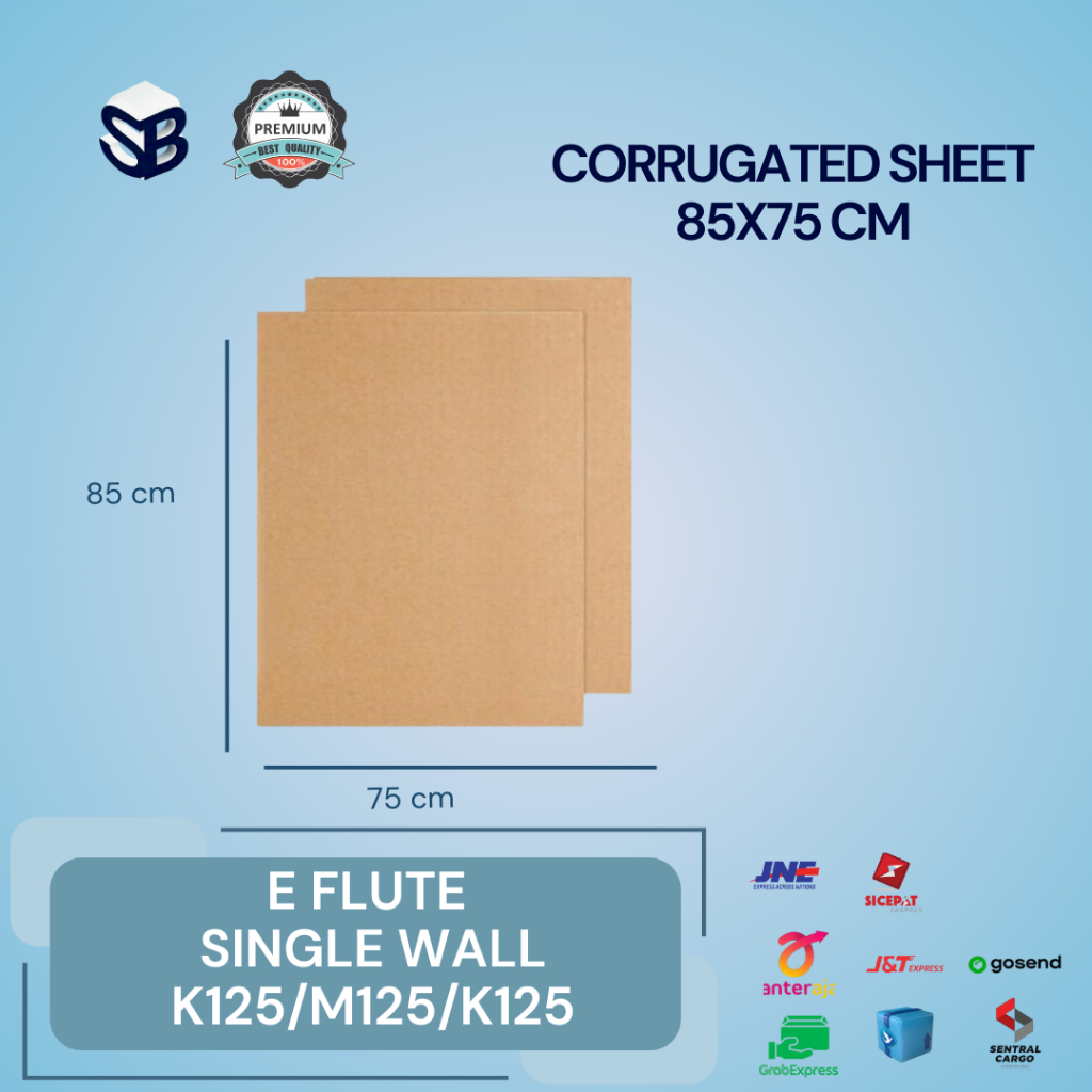 

Lembaran Kardus Polos Baru 85x75cm Coklat Tebal +/-2mm | Single Wall E Flute | Harga Murah Pabrik