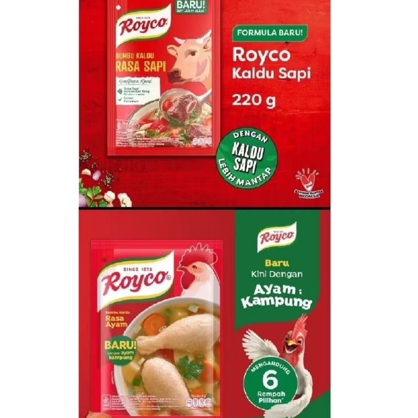

Royco Formula Baru BUMBU KALDU Penyedap Makanan, Penyedap Rasa Beryodium 220 gram
