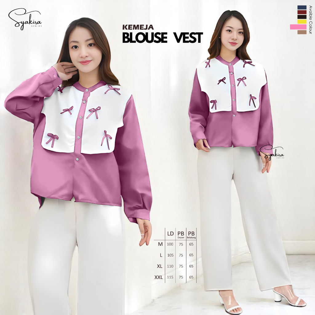 Kemeja Katun Wanita Gaya Korea Model Rompi Pita Kasual Trend Terbaru