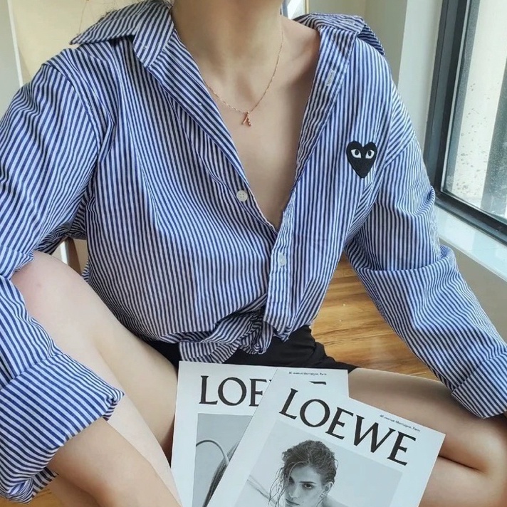 Trendy Kemeja Stripe Wanita Formal Casual CDG salur