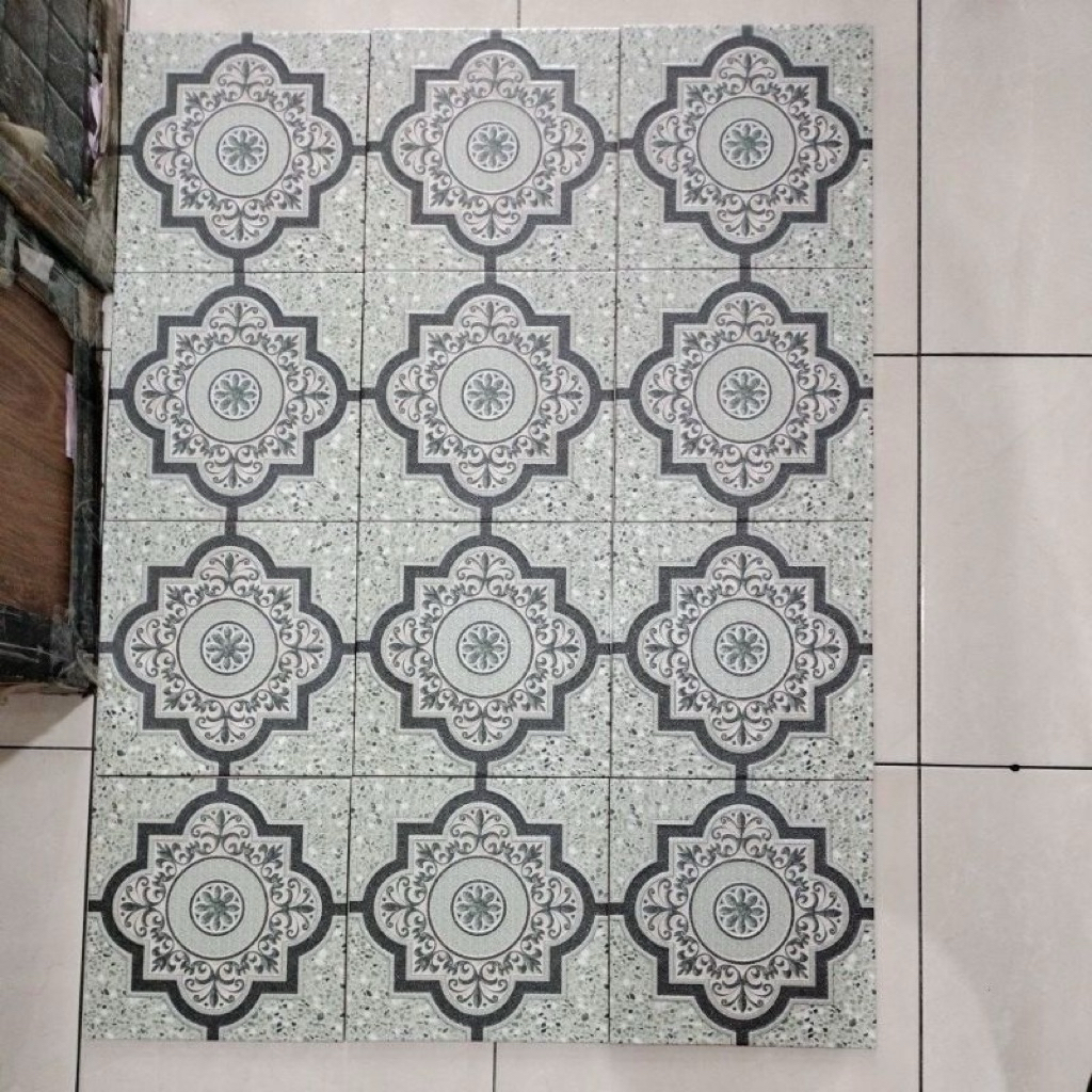 Keramik dekoratif 25x25 lantai matt altan warna hijau vintage model batik grade A Promo