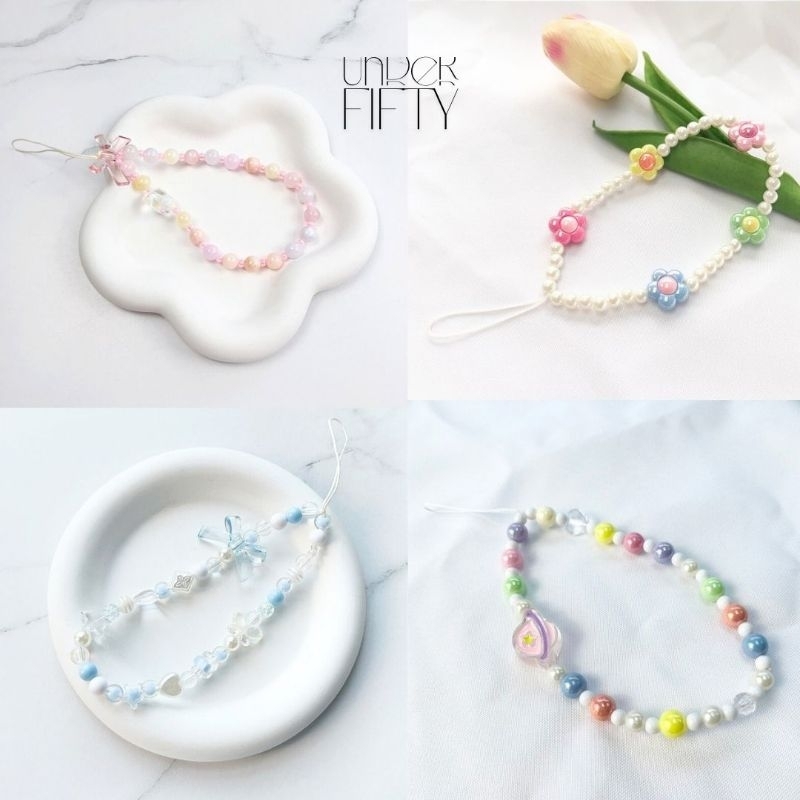 UNDER FIFTY - Gantungan Kunci Gantungan Tas HP Korean Manik Manik Strap HP Tali Gantungan Kamera
