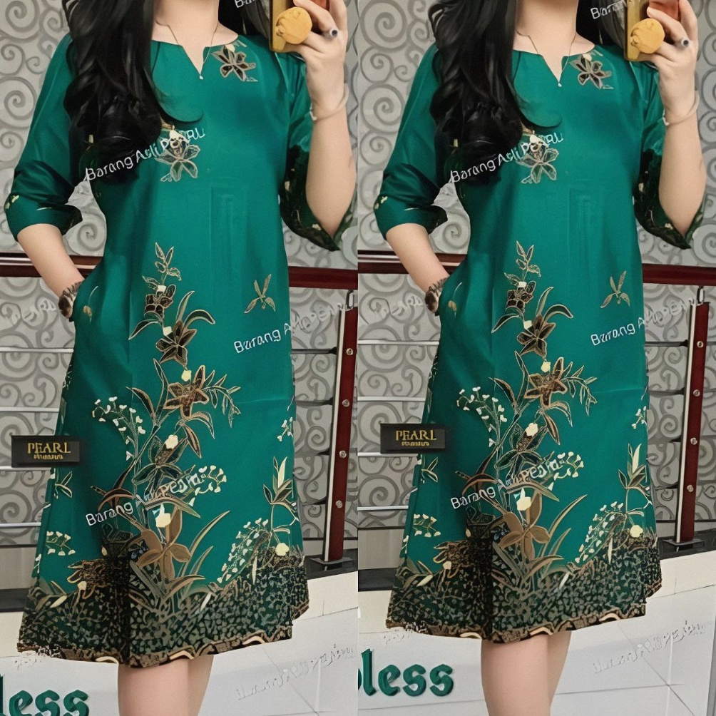 DRESS BATIK KOMBINASI MODEL TERBARU 224 SAKU PINGGANG BAJU WANITA MODERN PAKAIAN PESTA CANTIK dan EL