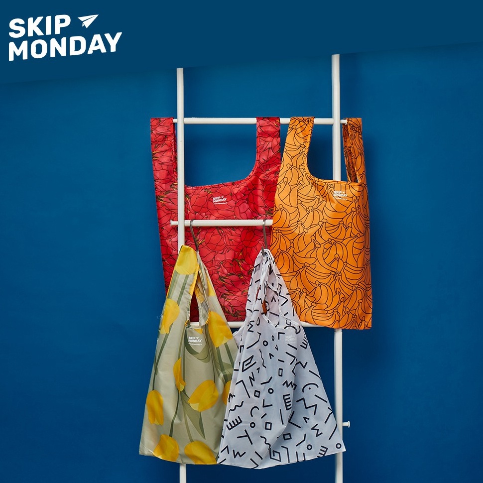 KODE W34C Skip Monday Forever Ever Shopping Tote Bag  Tas Belanja Lipat Polyester BAGGU Go Green Ram