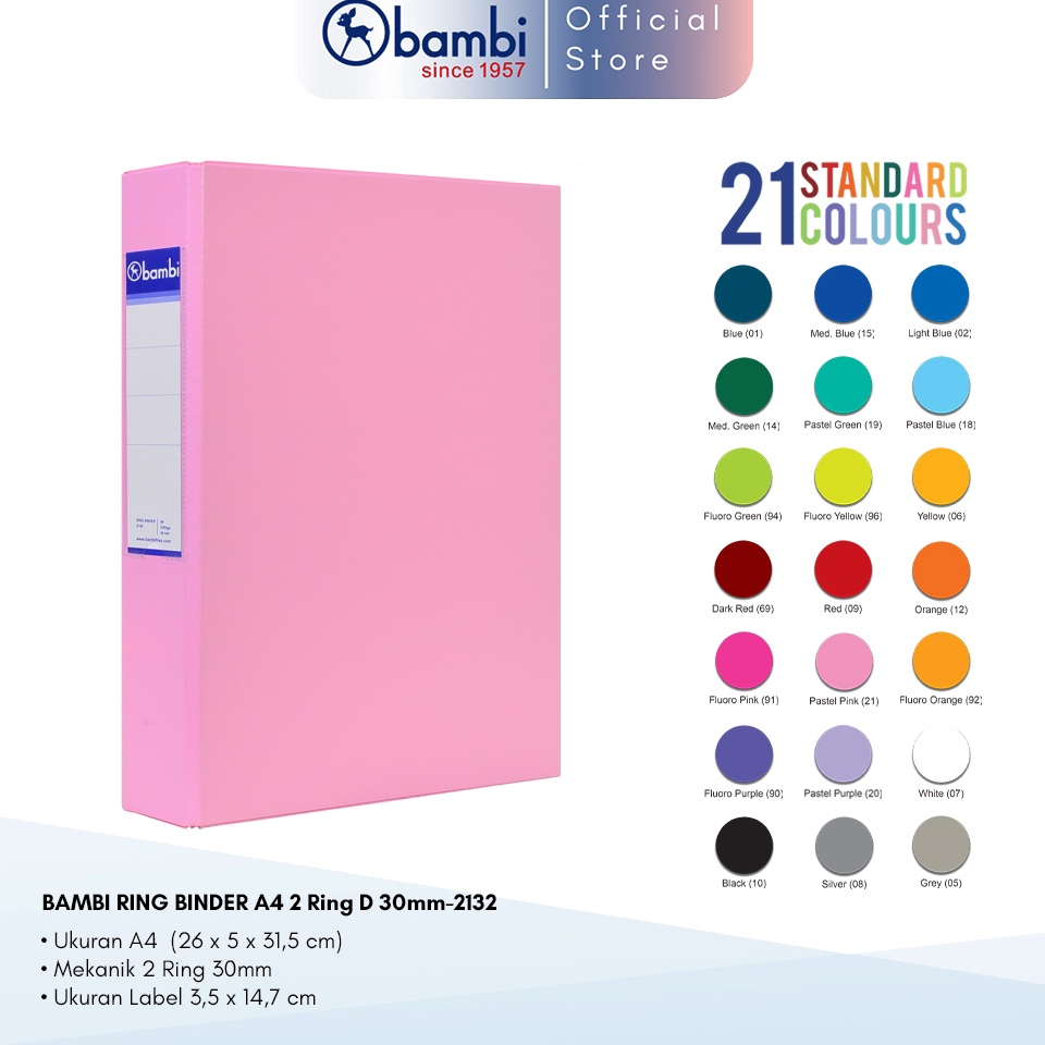 

KODE D92I Bambi Ring Binder A4 3 Ring Type D All Color Jumbo Size 3 mm Original