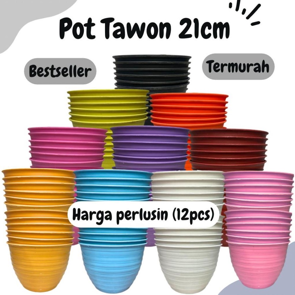 KODE C57Q AZ 12PCS POT TANAMAN 21cm POT BUNGA WARNA WARNI POT TAWON LUSINANTERMURAH