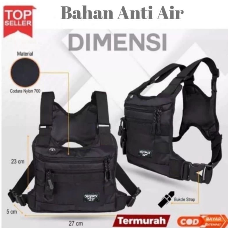 KODE D47W JM1Chest bag Tas Dada Pria Waterproof Tas Rompi Pelindung dada Polos Hitam Olahraga Sepeda