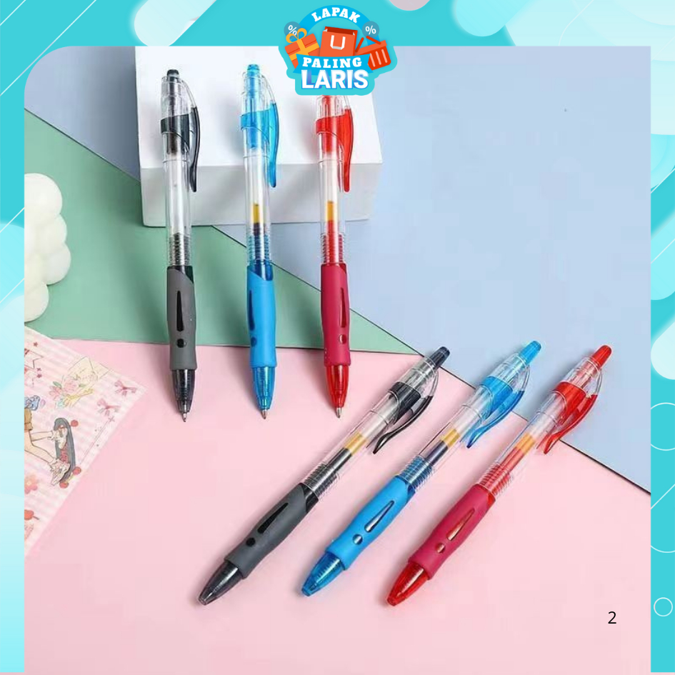 

LPL Pulpen Standard Cetekan Transparant Pena Gel 0.5mm Alat Tulis Kantor Sekolah Pen Pencet Tinta Cair Bolpoint Polos Murah
