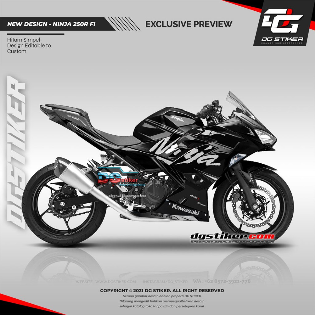 Decal Sticker full body ninja 250 fi new hitam simpel, striping ninja 250 fi