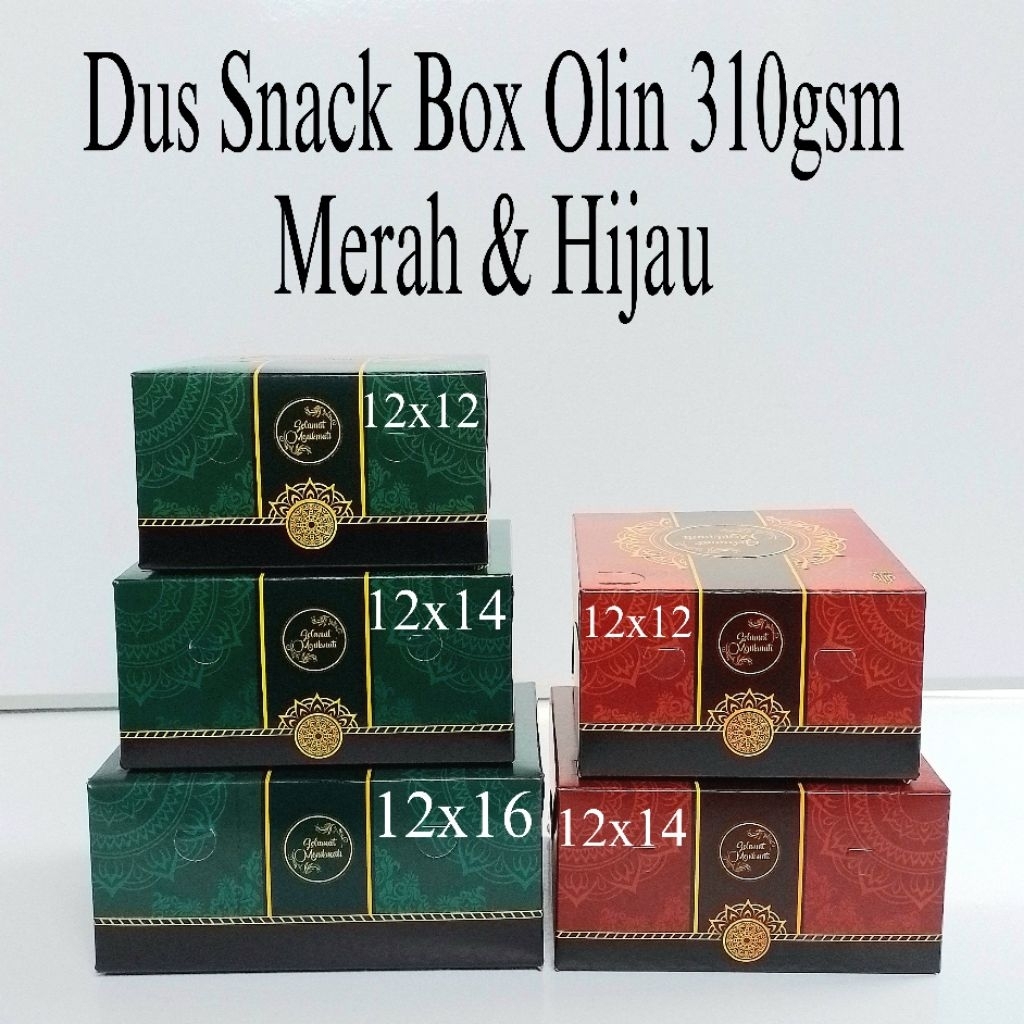 

Dus Snack Box Olin 310gsm | 12x12 | 12x14 | 12x16 | Merah & Hijau ( 25 Pcs ) [ Original ]