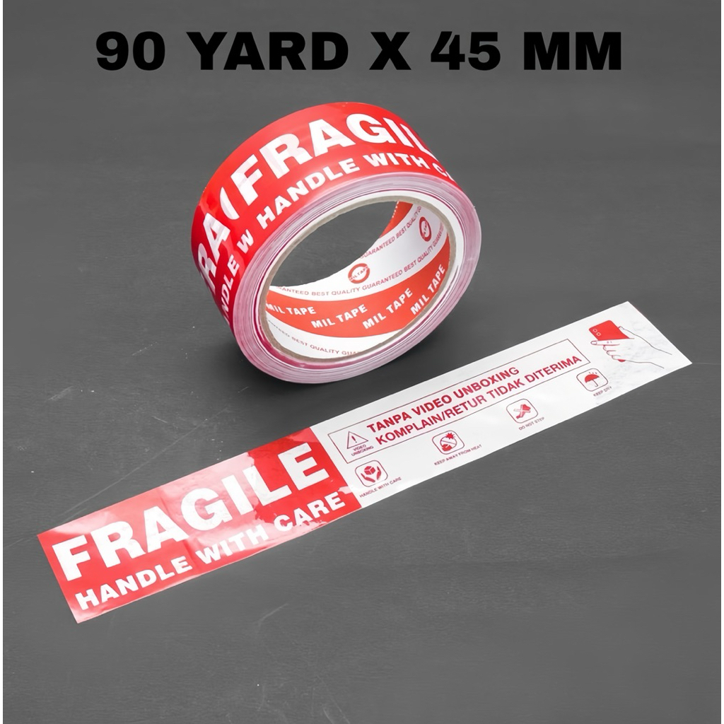 

Lakban Fragile Handle With Care Miltape 90 yard x 45 mm Video Unboxing Isolasi Plastik Merah Murah Lakban Miltape Fragile