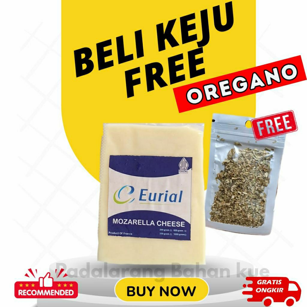 

[PROMO FREE) Eurial Keju Mozarella 250 gr + Free Oregano herb taburan Pizza Spagetti Arla Pizza Topping Mulur Lumer