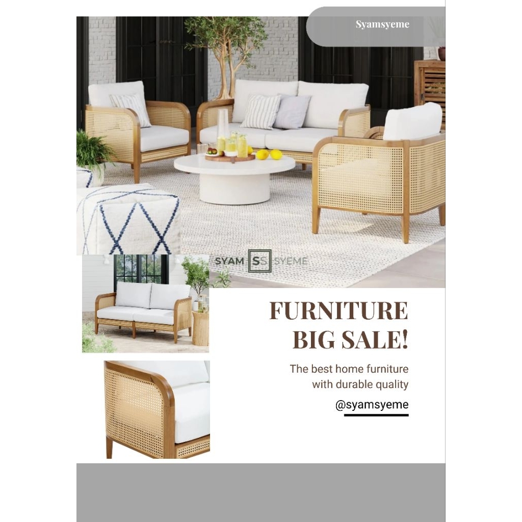 Sofa-1set formasi 2-1-1+meja  kayu jati kombinasi rottan- produk terbaru furniture aesthetic furnitu