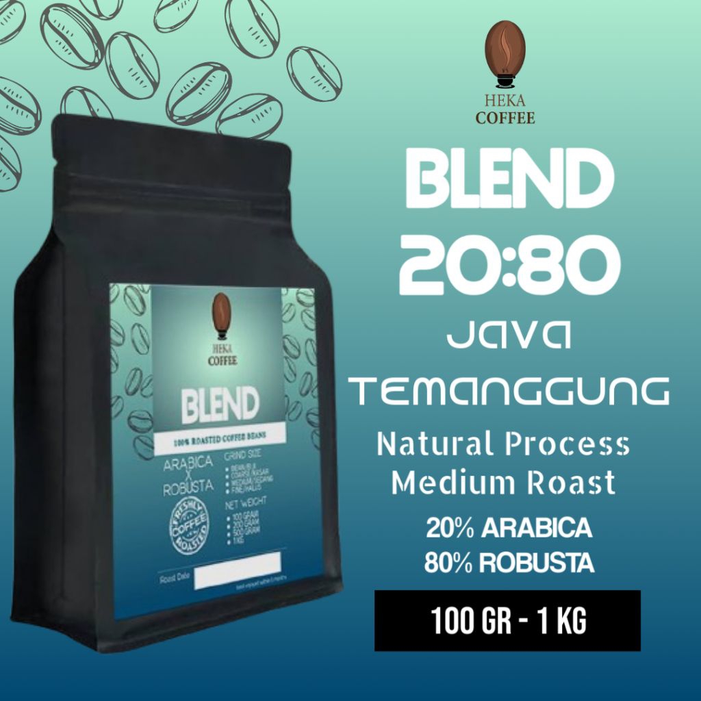 

(100 GRAM - 1 KILOGRAM) BIJI / BUBUK KOPI BLEND 20:80 (20% ARABIKA X 80% ROBUSTA) - HEKA COFFEE