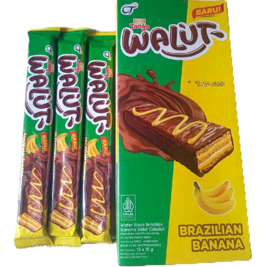 

[1 Box] Tango Walut Brazilian Banana 15 gram | isi 12 pcs/box | Wafer renyah berlapis coklat