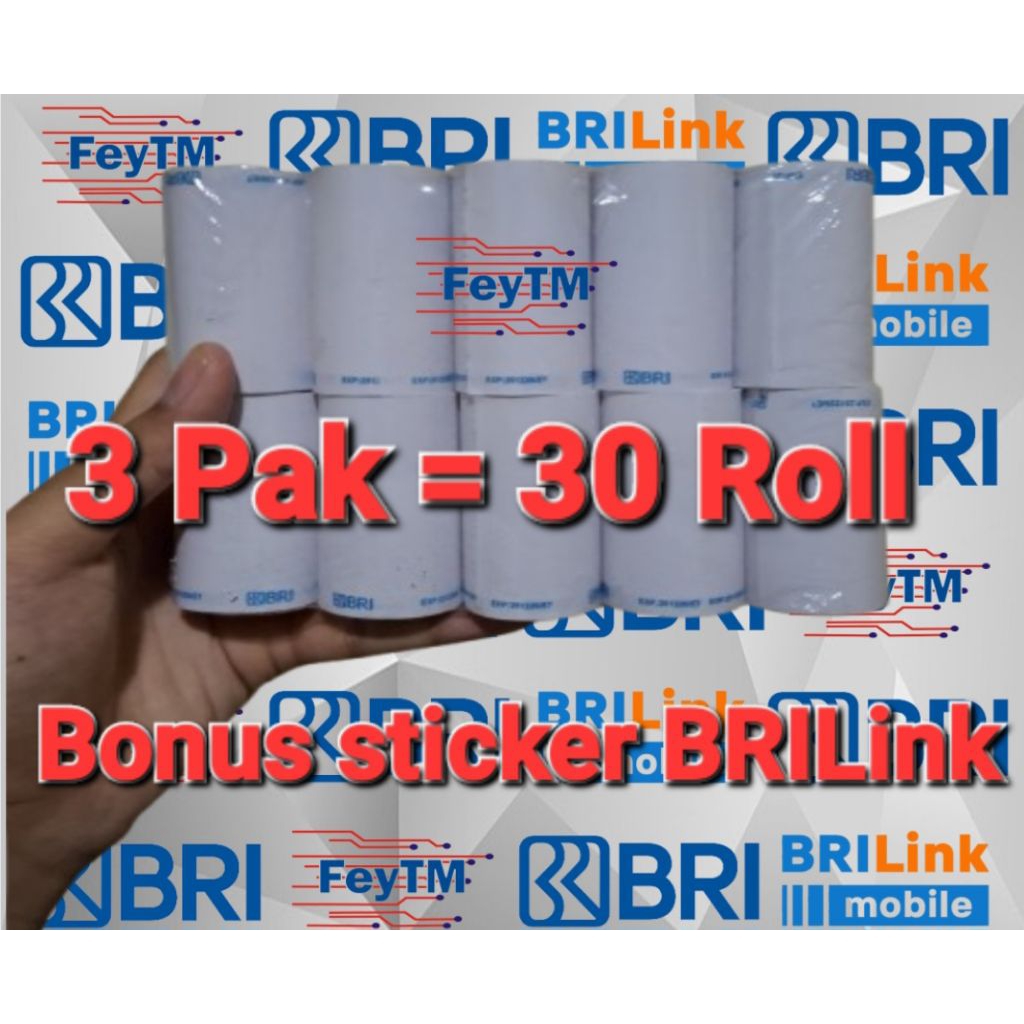 

kertas thermal logo BRI 30roll bonus sticker.bisa untuk 100struk transaksi lebih.cocok untuk semua edc dan printer bluetooth 3pak=30roll