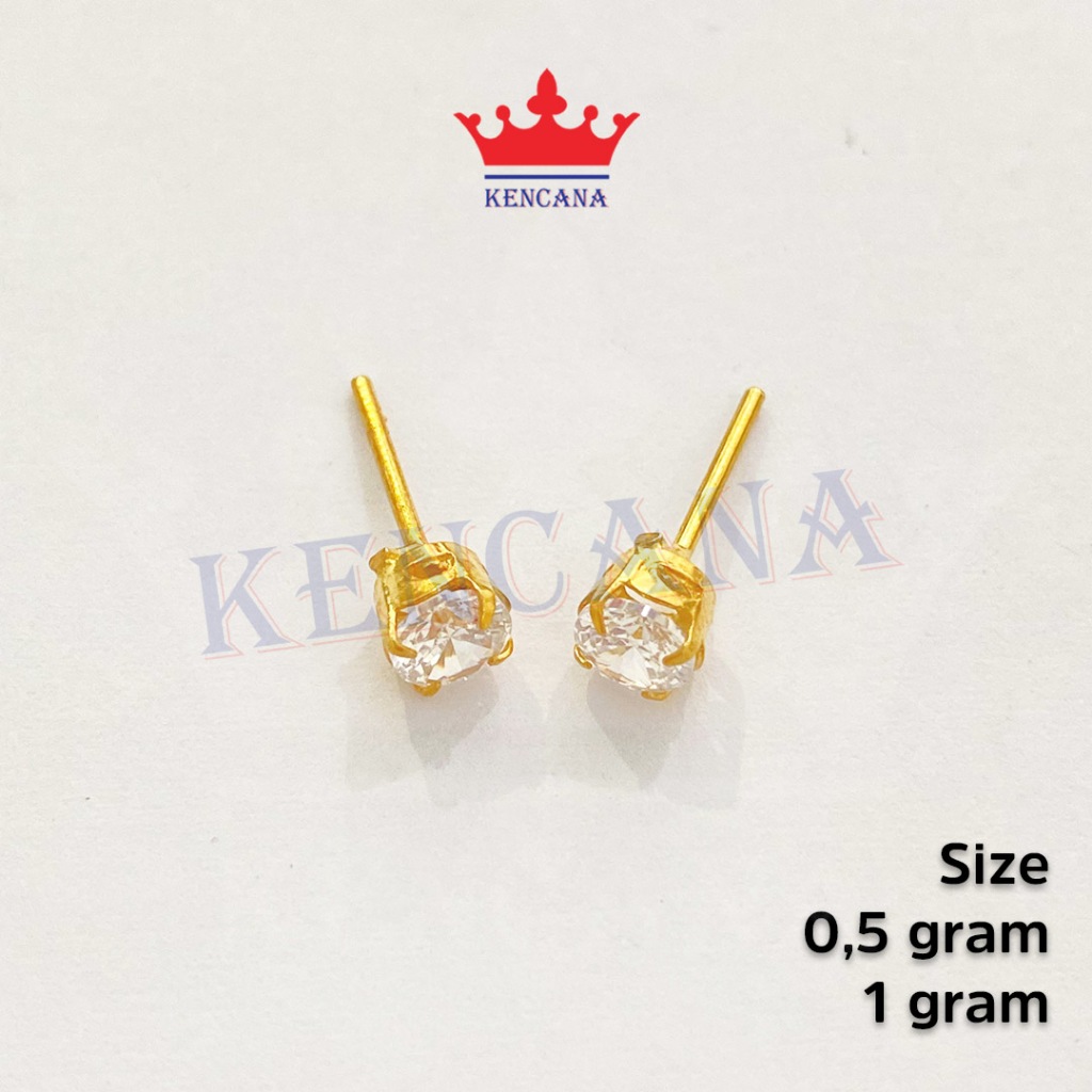 Anting Giwang Tusuk Permata Putih Wanita Pria Anak  Dewasa Perak Asli Silver 925 Sepuh Emas 24K