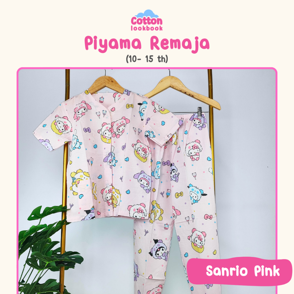 COTTON LOOKBOOK - PIYAMA REMAJA PEREMPUAN MOTIF SANRIO PINK 10-15 TAHUN / SMP SIZE XL 10 11 12 13 14