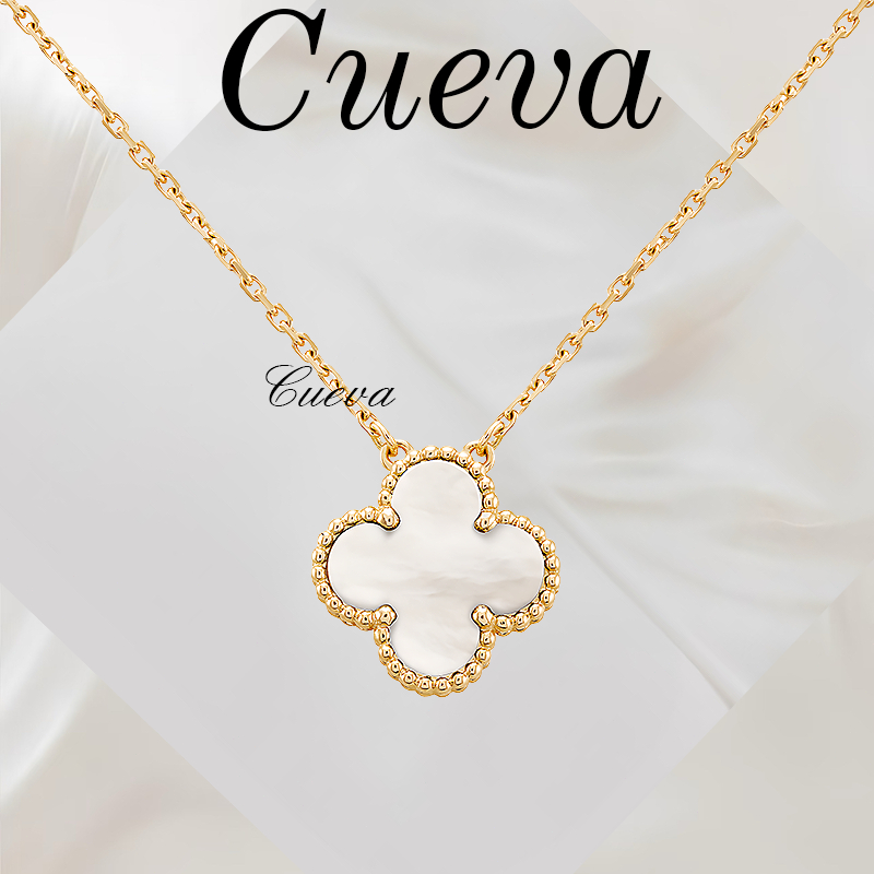 Kalung Wanita Emas 17K | Kalung Empat Daun Putih Mutiara | Hadiah Ulang Tahun & Couple Romantis | Ka