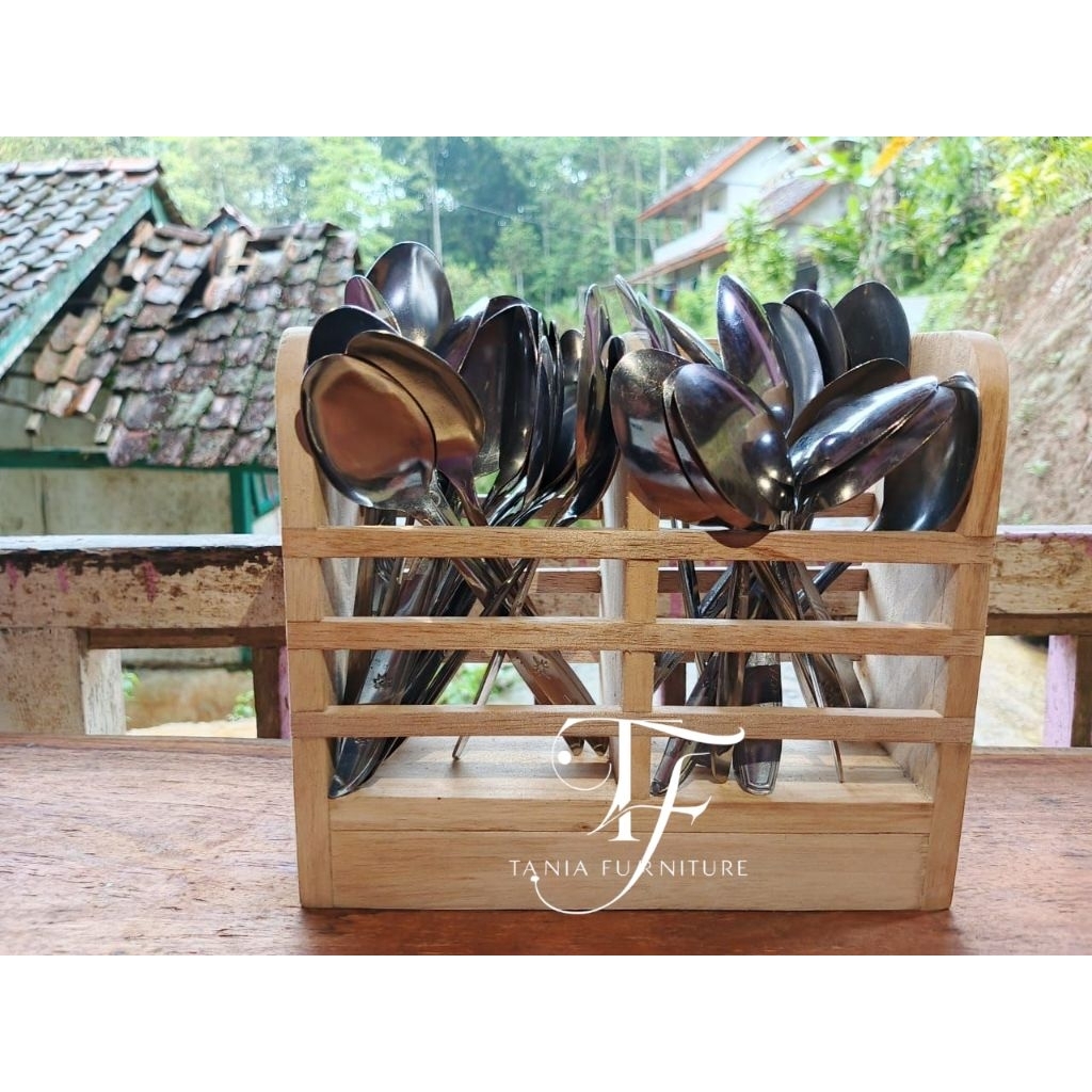 Tempat sendok Garpu aesthetic/Tempat sendok kayu/Tempat sendok serbaguna/Perlengkapan makan