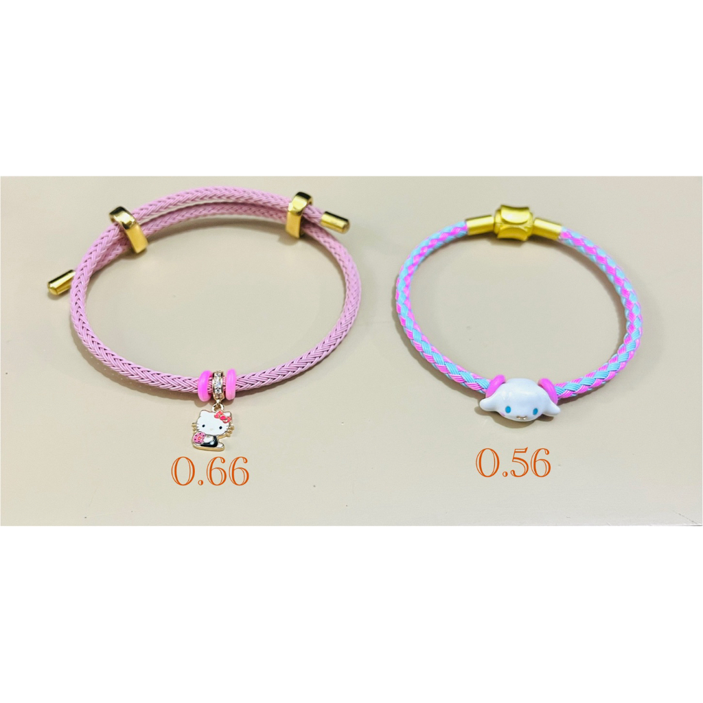 GELANG TALI CHARM CINNAMONROLL & HELLO KITTY UBS KADAR 8K