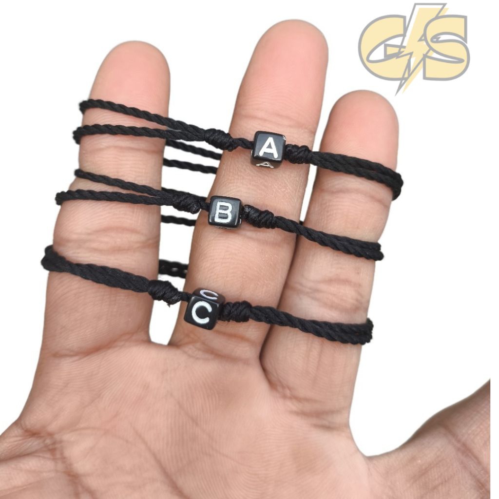 Gelang Tangan Hitam Inisial A-Z Premium