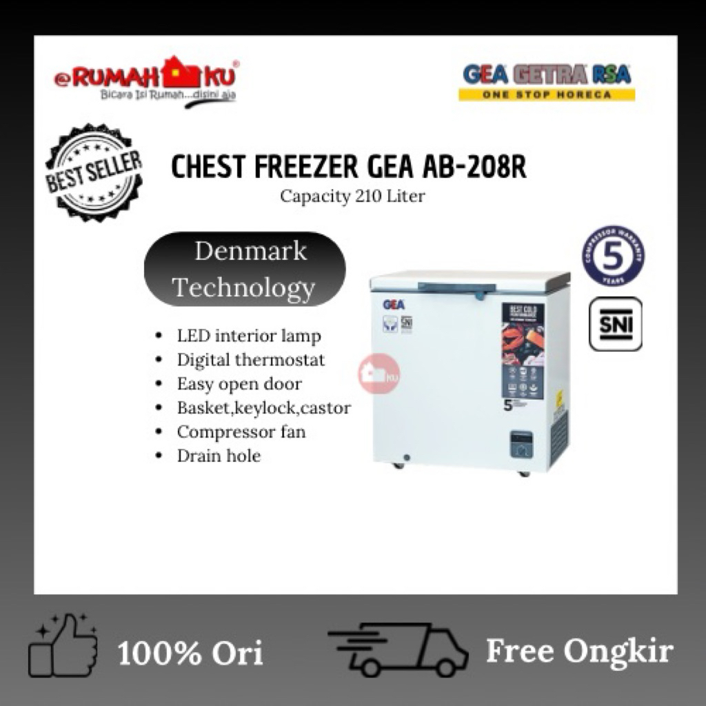 GEA CHEST FREEZER AB-208R/FREEZER BOX GEA KAPASITAS 210L/FREEZER BOX GEA