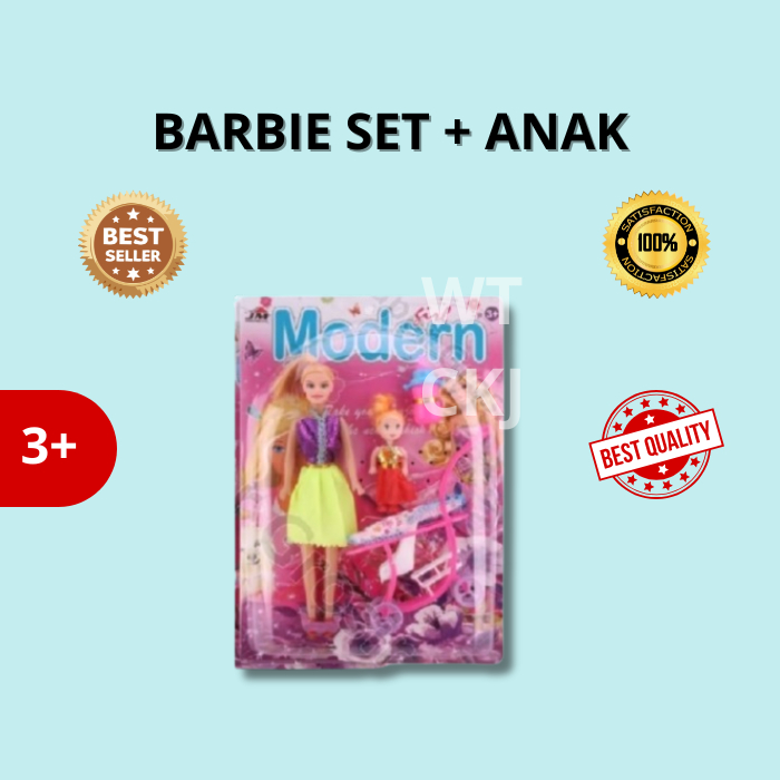 Boneka Barbie Ibu & Anak Set Troli | Mainan Anak Perempuan Set Lengkap