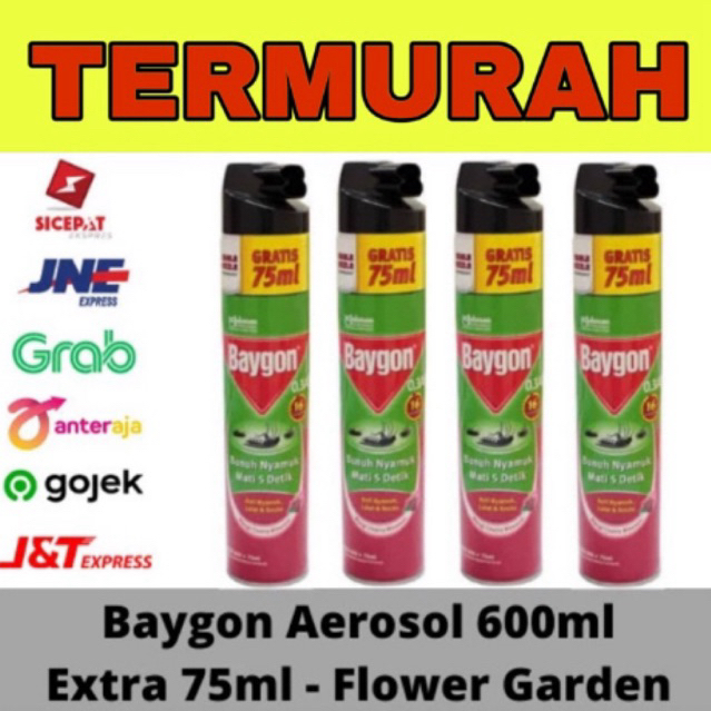 4 PCS BAYGON JUMBO BAYGON AEROSOL ISI 600+75 ML FLOWER GARDEN PENGUSIR NYAMUK ANTI NYAMUK ANTI KECOA