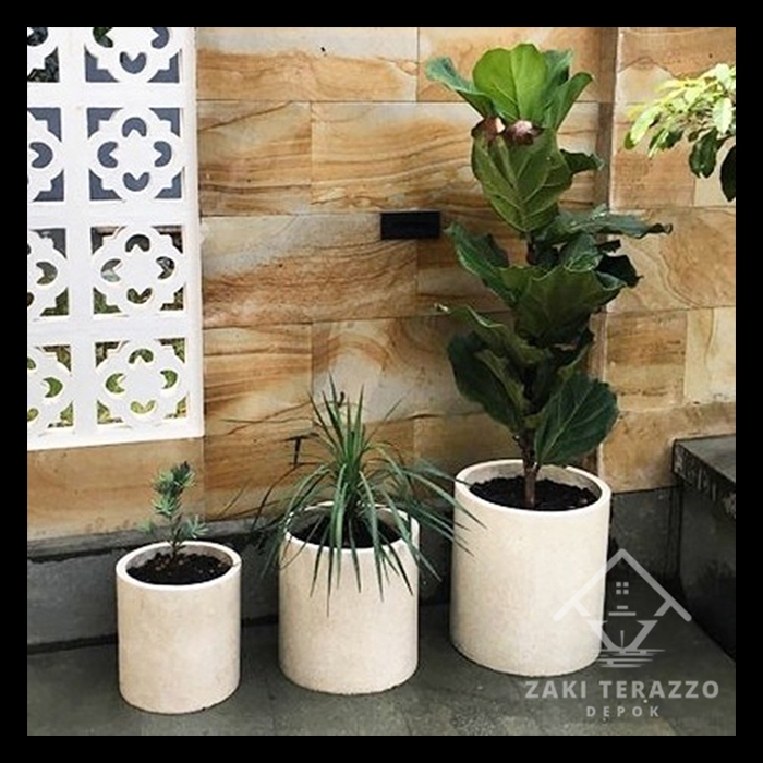 Pot Taman Terazzo Silnder Tabung
