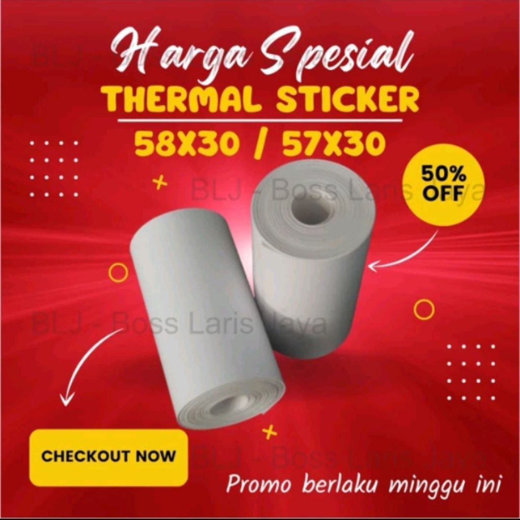 

[2 Pcs] Kertas Sticker Thermal 58mm Continuous