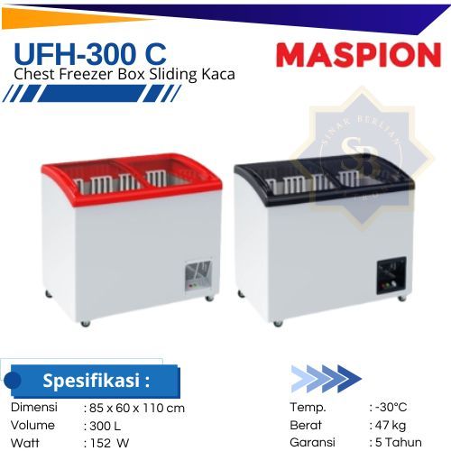 MASPION UFH 300 CFK CHEST FREEZER UFH-300C BOX 300 LITER LEMARI PEMBEKU SLIDING