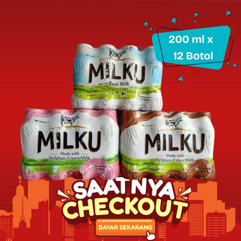 

MILKU SUSU UHT 200ML ISI 12 BOTOL RASA COKLAT | STRAWBEERY | ORIGINAL