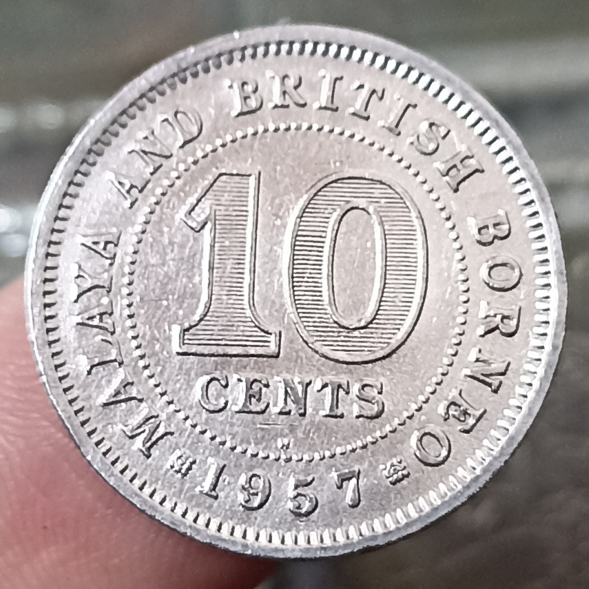 Koin Kuno Asing Malaya and British Borneo (British Malaysia) 10 Cents - Elizabeth II Tahun 1957
