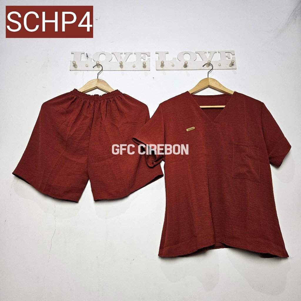 One Set Crinkle Polos Celana Hotphants / Setelan Crinkle V-Neck / Baju Harian Wanita