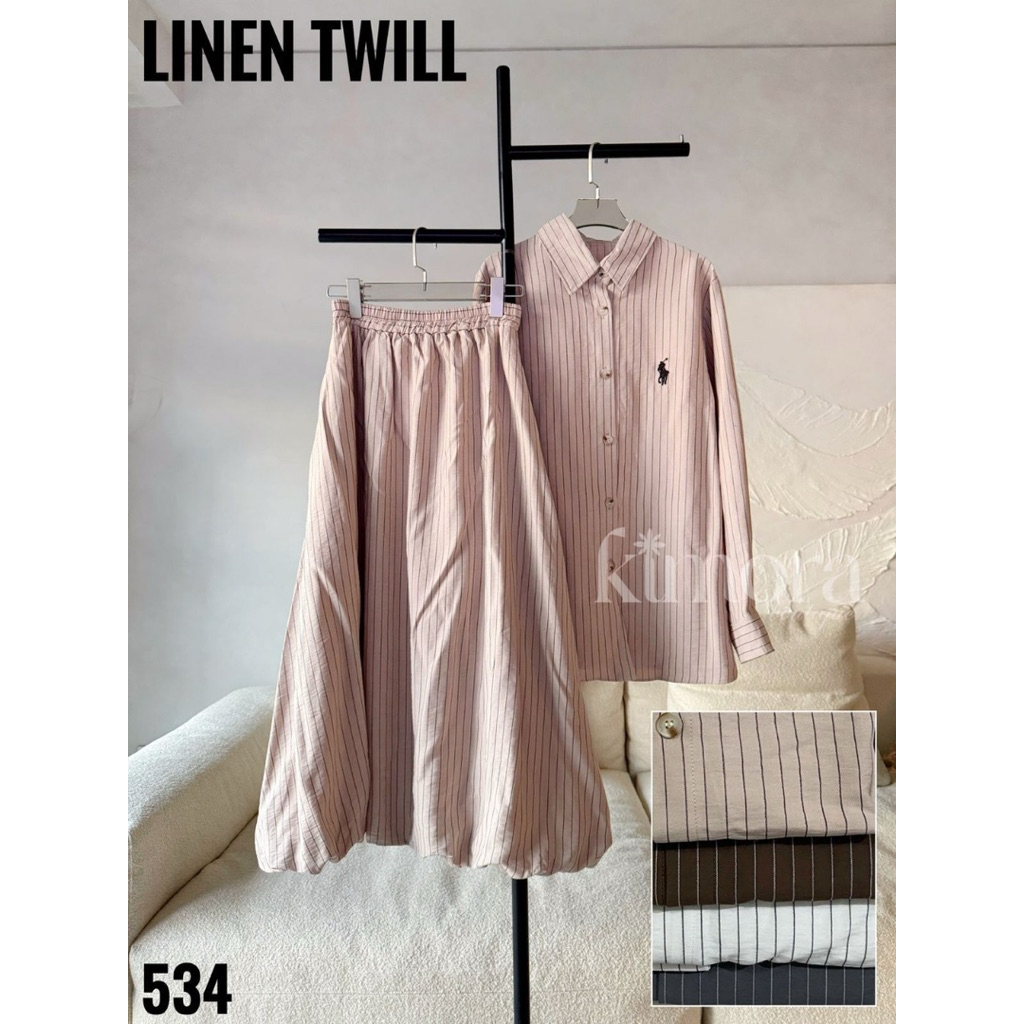 0241 - One Set Rok Balon Salur Bahan Linen(Premium)