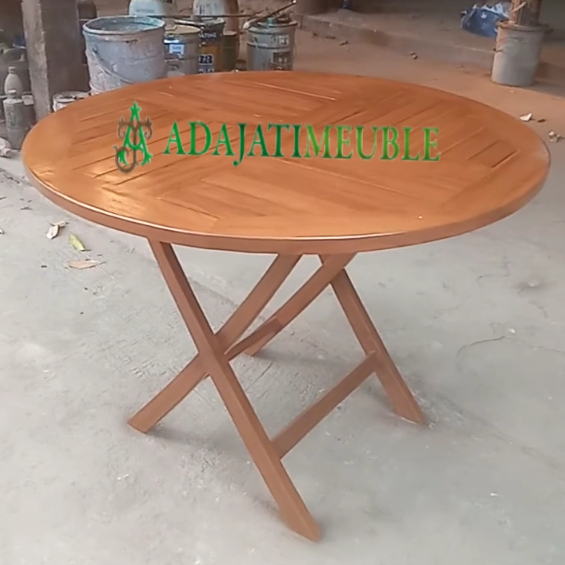 Adajatimeuble meja bundar lipat kayu jati