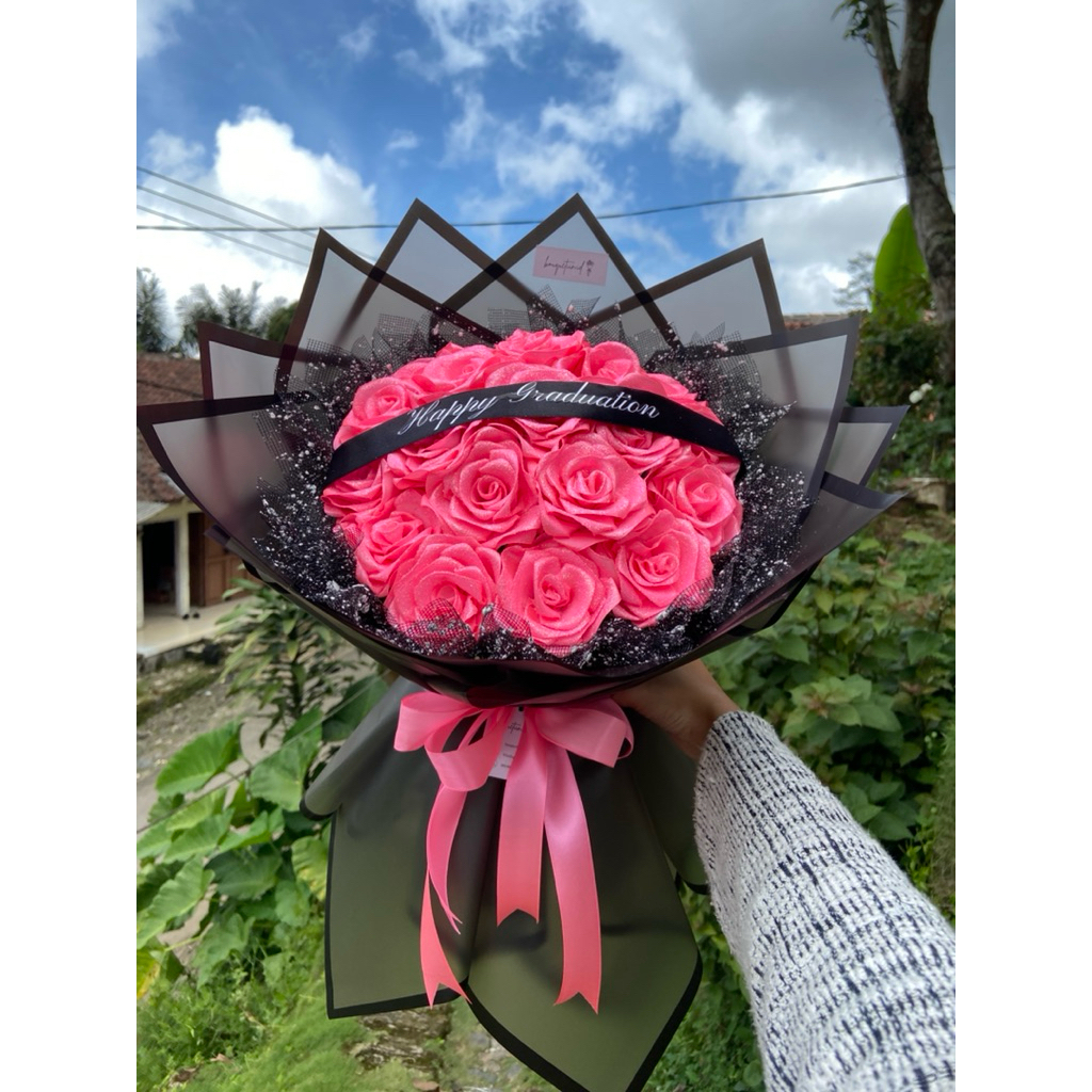 

buket pita satin fink /20 tangkai bunga pita satin/buket wisuda/ulang tahun /gift