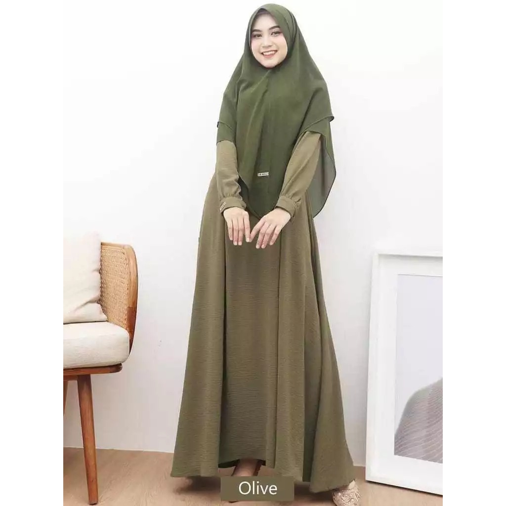 AMB GAMIS SYARI SET HIJAB CERUTY 2 LAYER POLOS SIMPLE | SIZE S M L XL XXL | DRESS JUMBO BUSUI FRIEND