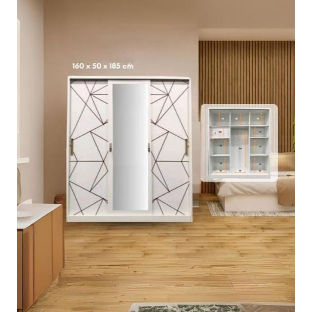 LEMARI BESI 3P SLIDING JUMBO / LEMARI PAKAIAN SLIDING BESI