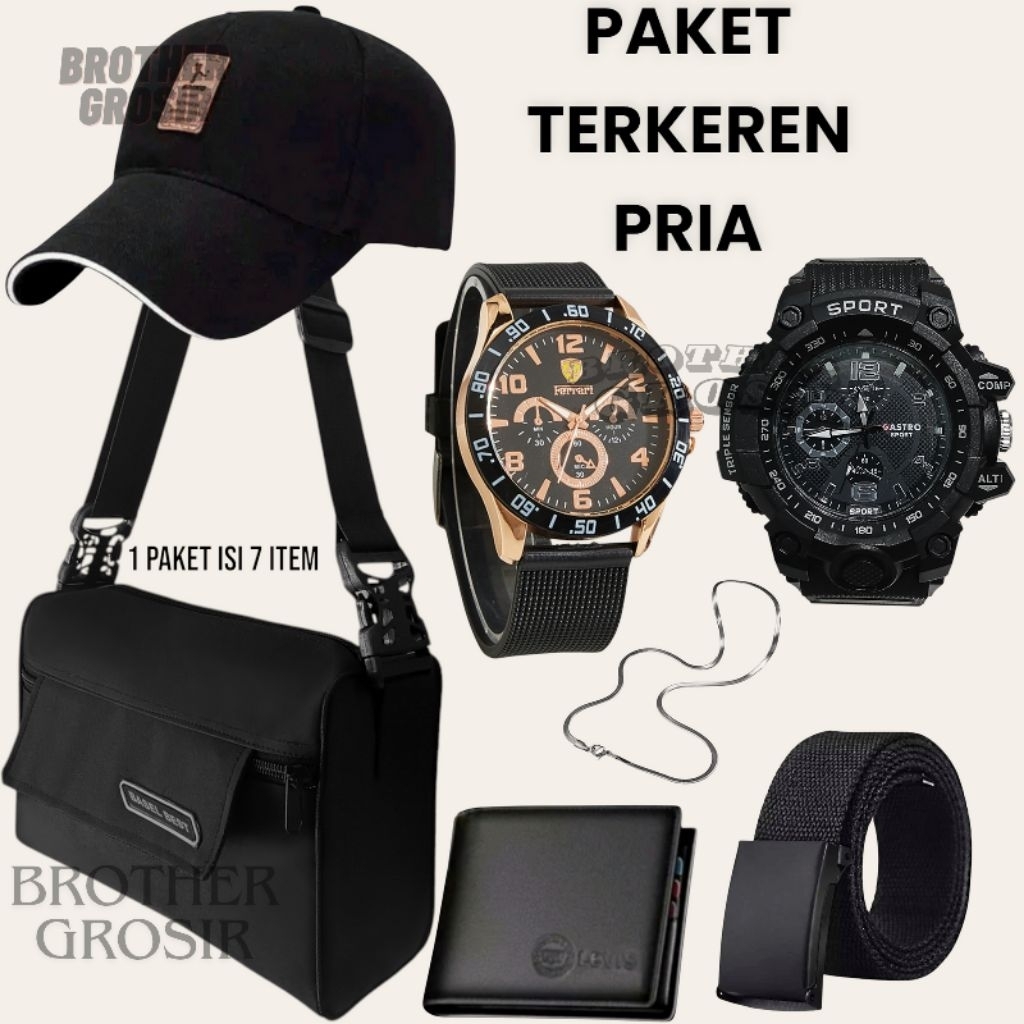 (Promo Paket Istimewa 2 Jam Pria Keren Terbaru Brother Grosir ) 7 In 1/Jam Tangan Pria Keren Beli Ja