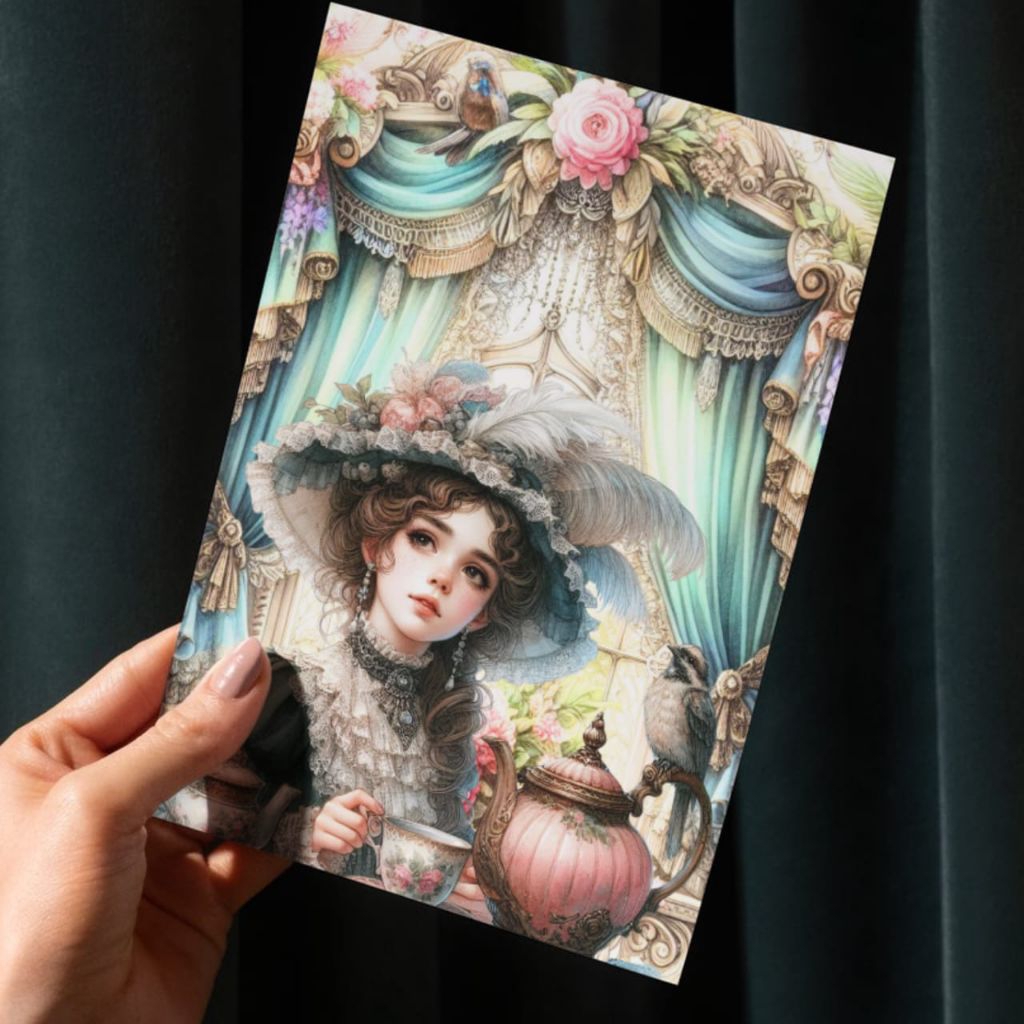 

(Pre Order) Paper Vintage Victorian TEAPOT LADY Deco Paper Journal Scrapbook Aesthetic